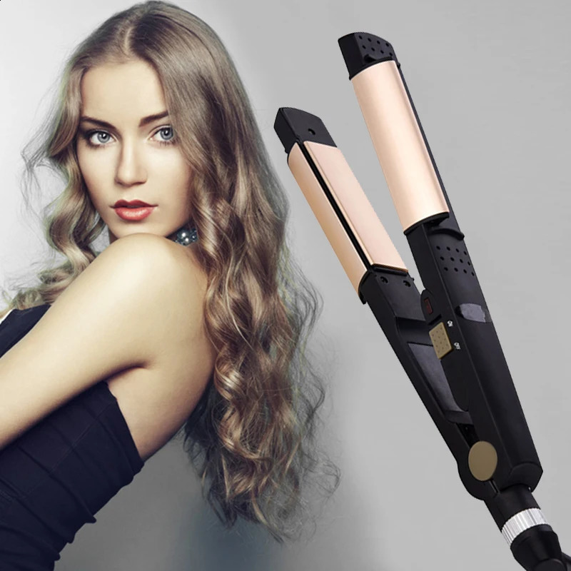 Professional 2 in 1 Curling Straightening Irons Ceramic Hair Curler Straightener Wet Dry Electric Flat Iron Hair Styler 241224