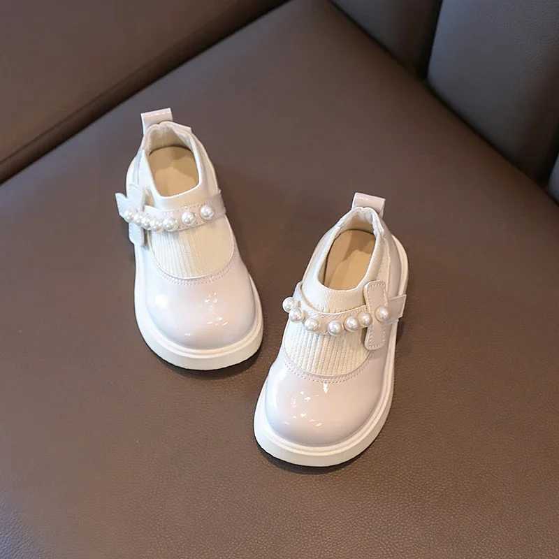 Athletic Outdoor Childrens Baby Leather Shoes 2024 New Beige Pearl Girls Baby Single Shoes Fall Black Soft Non-slip Girls Baby Princess Shoes H241223