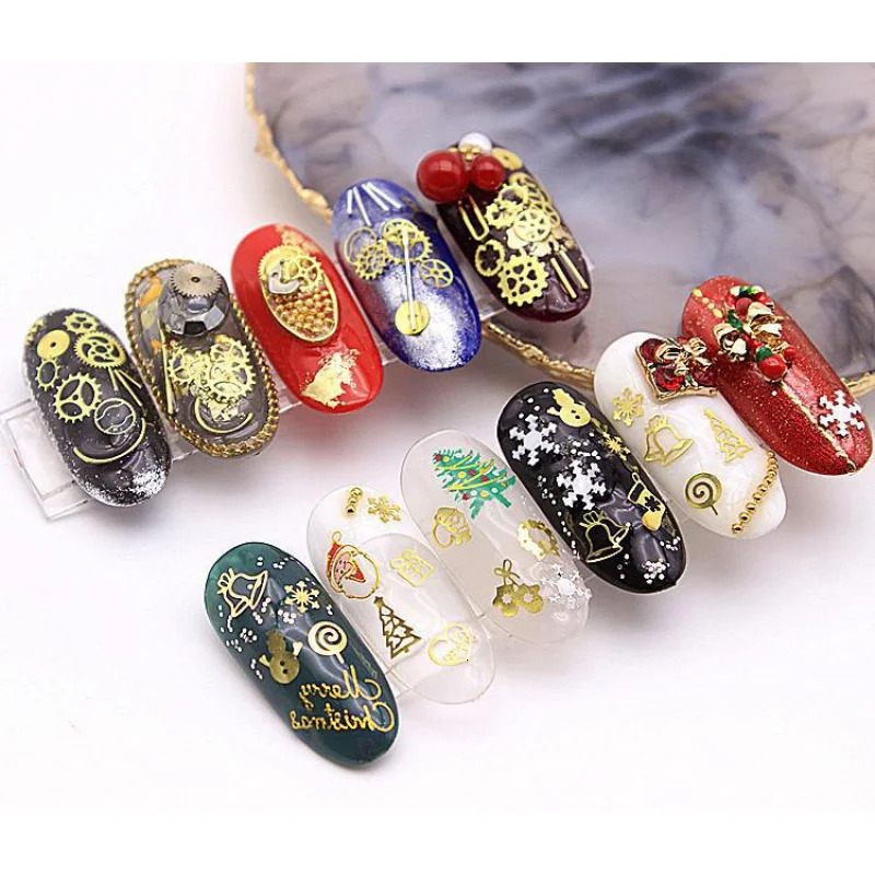1000Slice into Nail Beauty OrnamentKGold leaf Gear Metal Sheet Rivet Nail Sticker Retro Steampunk 241225