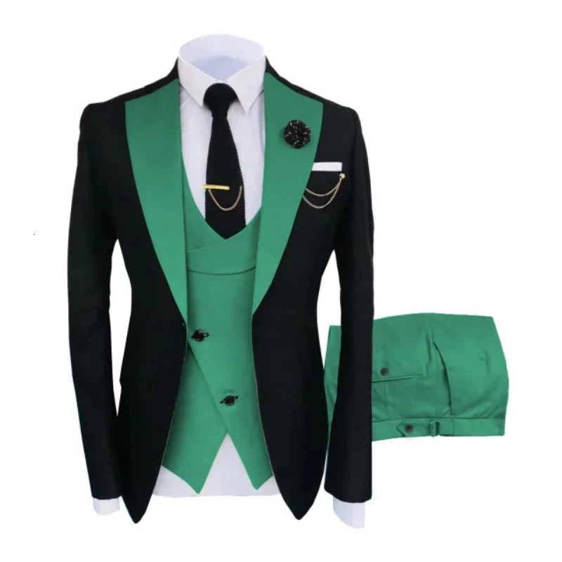 Men Suits 3 Pieces Tailored Man Groom Wedding Tuxedo Slim Fit Jacquard Twocolor Blazer Jacket Vest Pants Clothing 241225