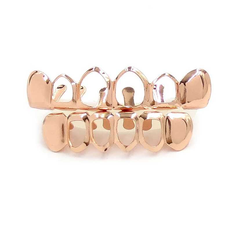 New Custom Fit Rock Style Gold Color Hip Hop Hollow Open Face Teeth Grill Cs Top Bottom Grill Set #232057XJ241225