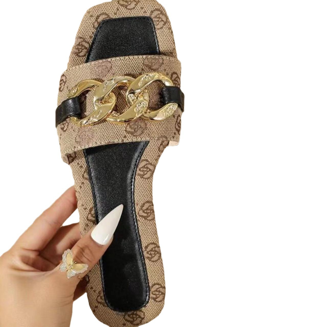 Women Flat Slipper Flower Print Sandal Casual Beach Slippers Slip On Outdoor Wear Sandals