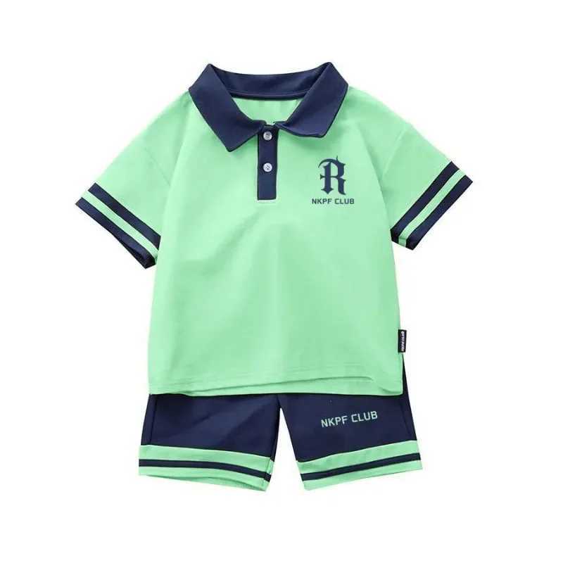 Clothing Sets Summer Children Boy Clothes Kid Lapel Striped T-Shirts and Shorts Set Patchwork V Neck Top Bottom 2pcs Suit Fashion TracksuitsY2412258Q1