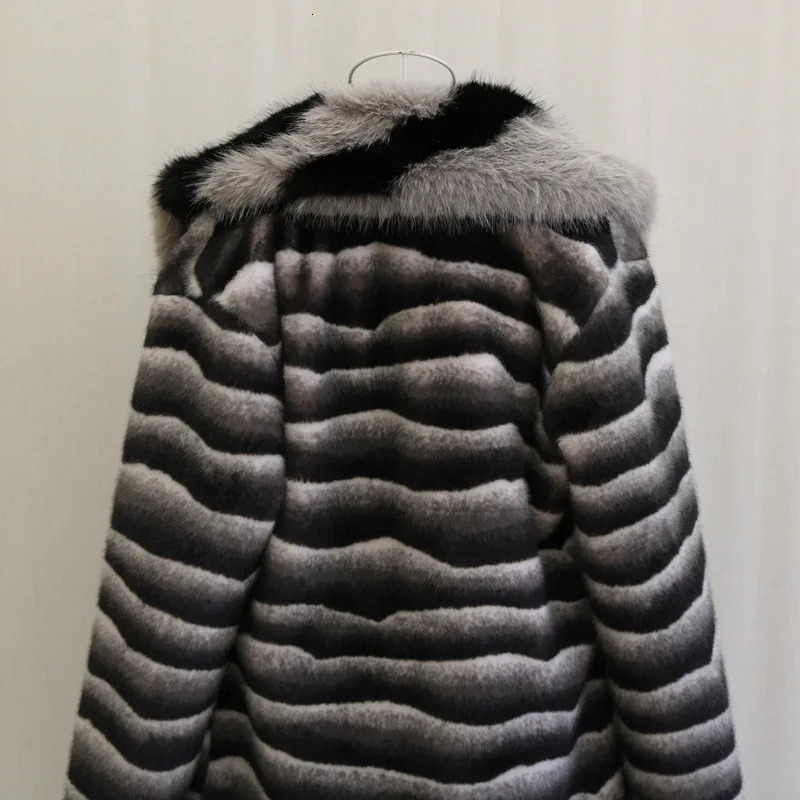 PFHQ Mens Autumn Winter Mink Fur Coat Casual 2024 Contrast Color Long Sleeve Male Overcoat 21Z7155 241225