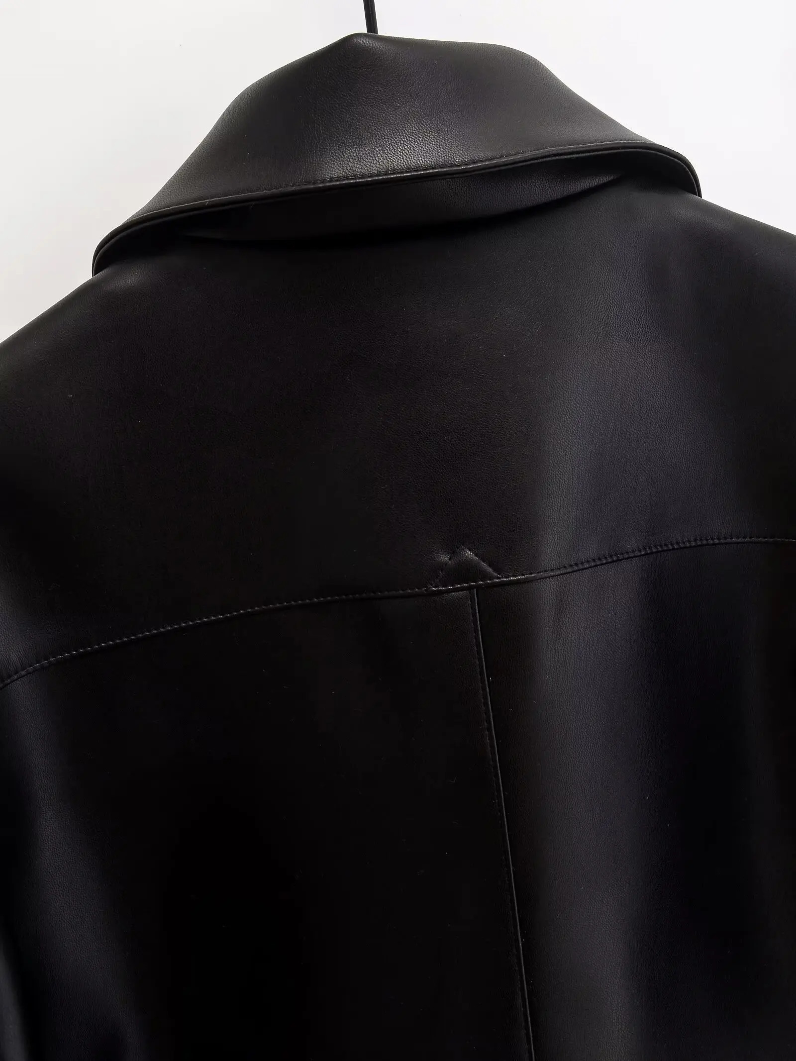 autumn style highgrade temperament lapel black PU leather jacket for women fashionable and versatile trendy 241225