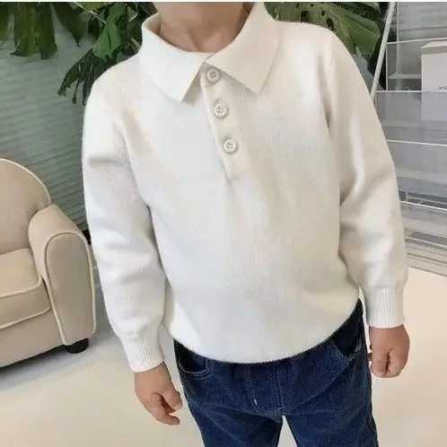 Boys Spring And Autumn Sweater 2023 New Childrens All-match Polo Small Lapel Knitted Shirt For Boys Girls Base Shirt Baby TopsXJ241225