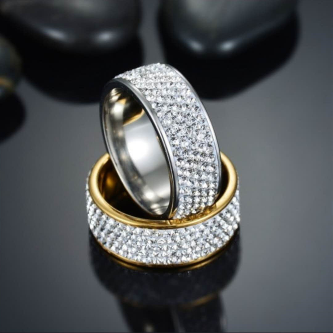 Stainless Steel Austrian Crystal Band Ring Delicate Diamond Men Women Rings Anti Allergic Gold Silver Black Polymer Clay Crystal Finger Ring Jewelry G - view 3