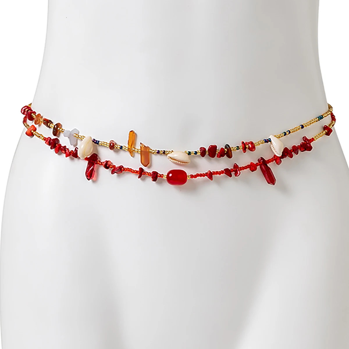 Salircon Boho Acrylic Seed Beads Double Layer Waist Chain Trend Geometric Stone Belly Chain Sexy Summer Body Jewelry 241225