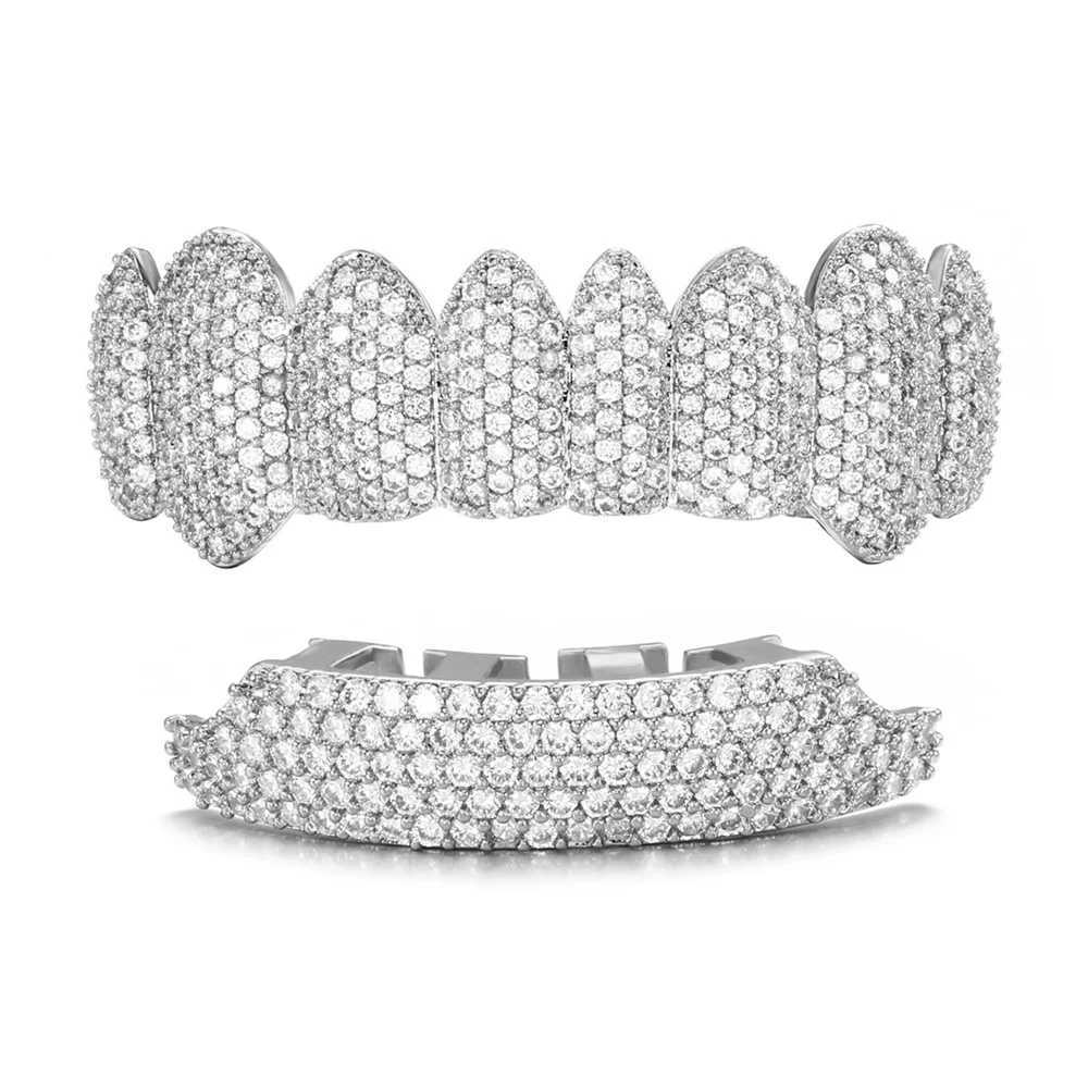 Hip Hop Full CZ Teeth Grillz Cs Cubic Zircon d Out Micro Pave Top Bottom Charm Grills For Men Women Jewelry Xmas GiftXJ241225