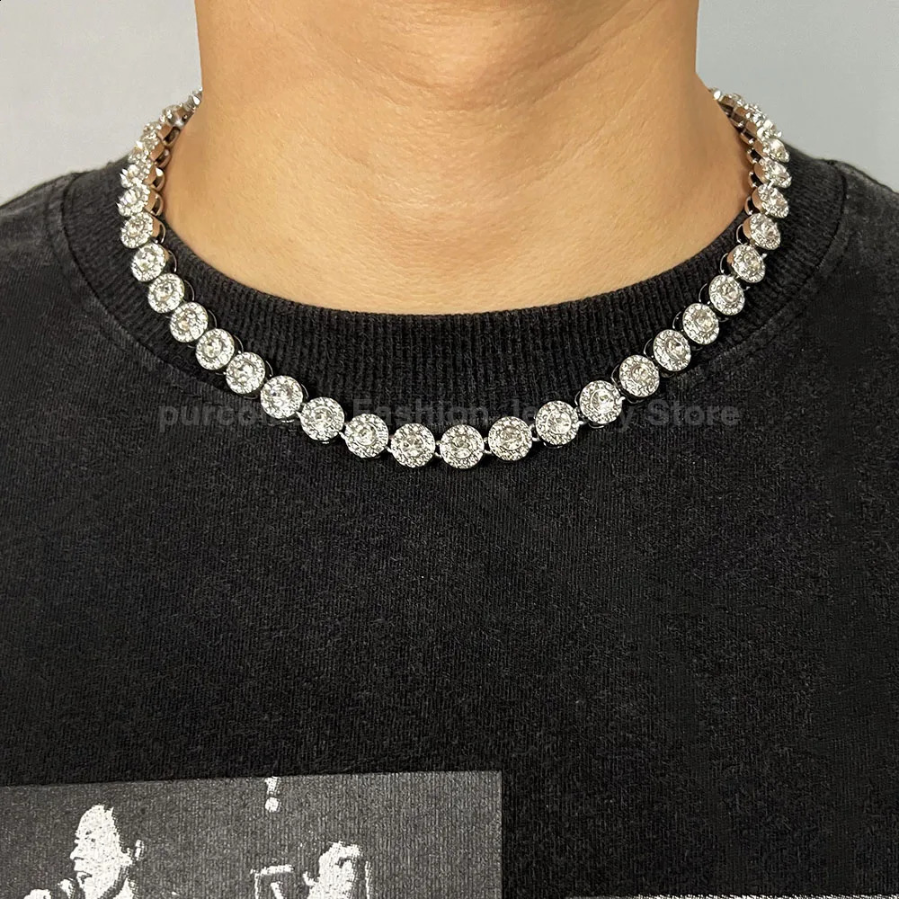 Round 10mm necklace shiny rhinestone ice out cool hip-hop chain suitable for men women and fashionable jewelry 241223