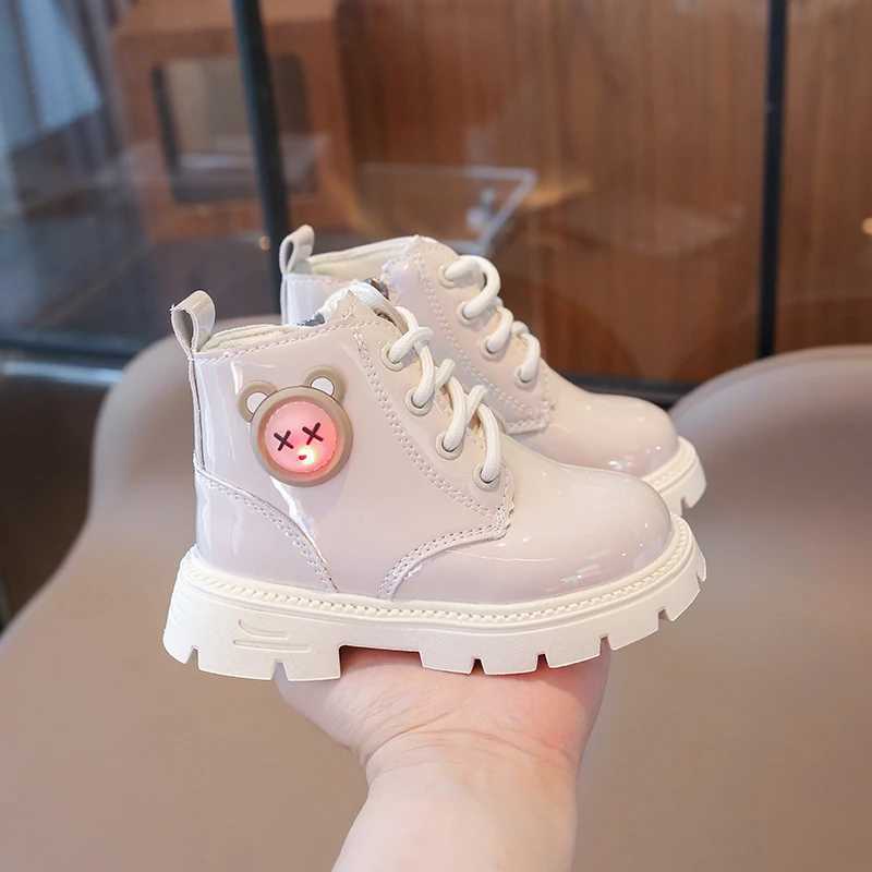 Athletic Outdoor Childrens Fashion Short Boots Size 21-30 Cartoon Bright Lights Boys Girls Baby Shoes Four Seasons Non-slip Kids Leather Boots H241223