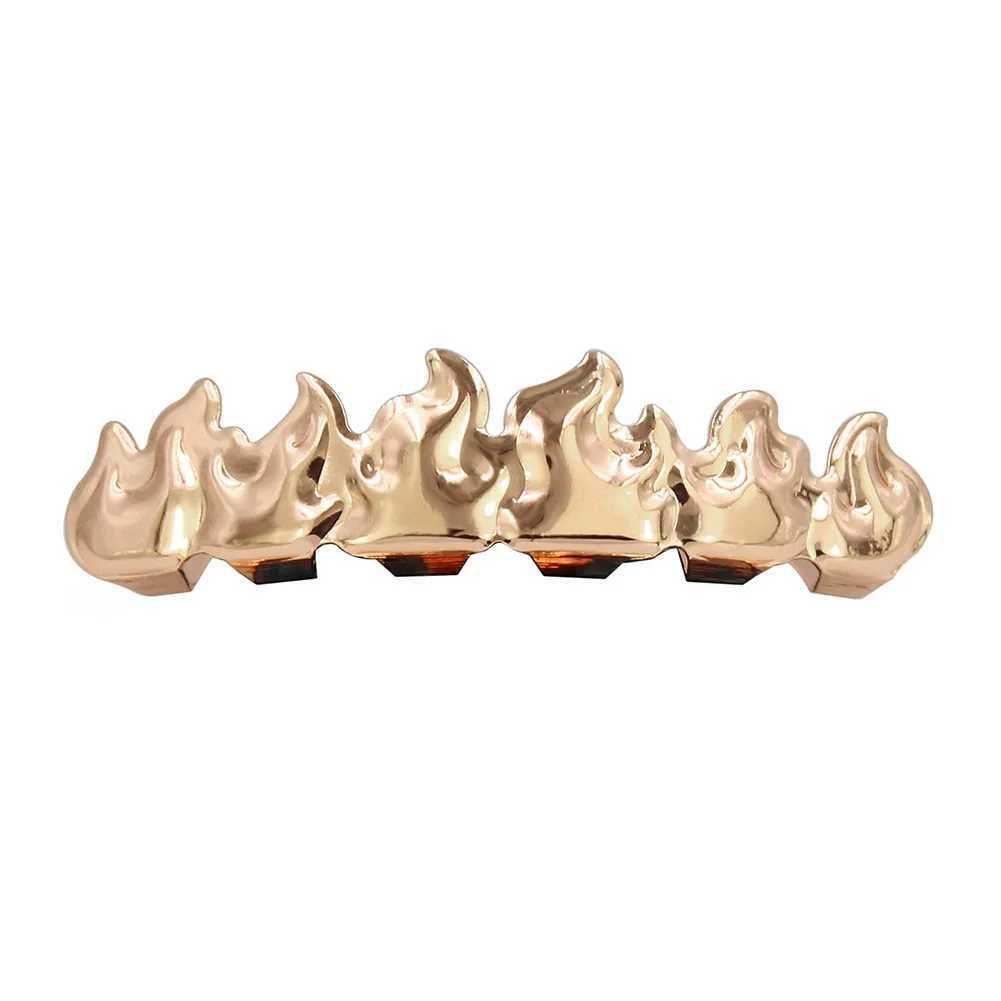 Gold Color Plated HIP HOP Teeth Grillz Flame Top Bottom Grill Set With sile Vampire teeth Christmas GiftXJ241225