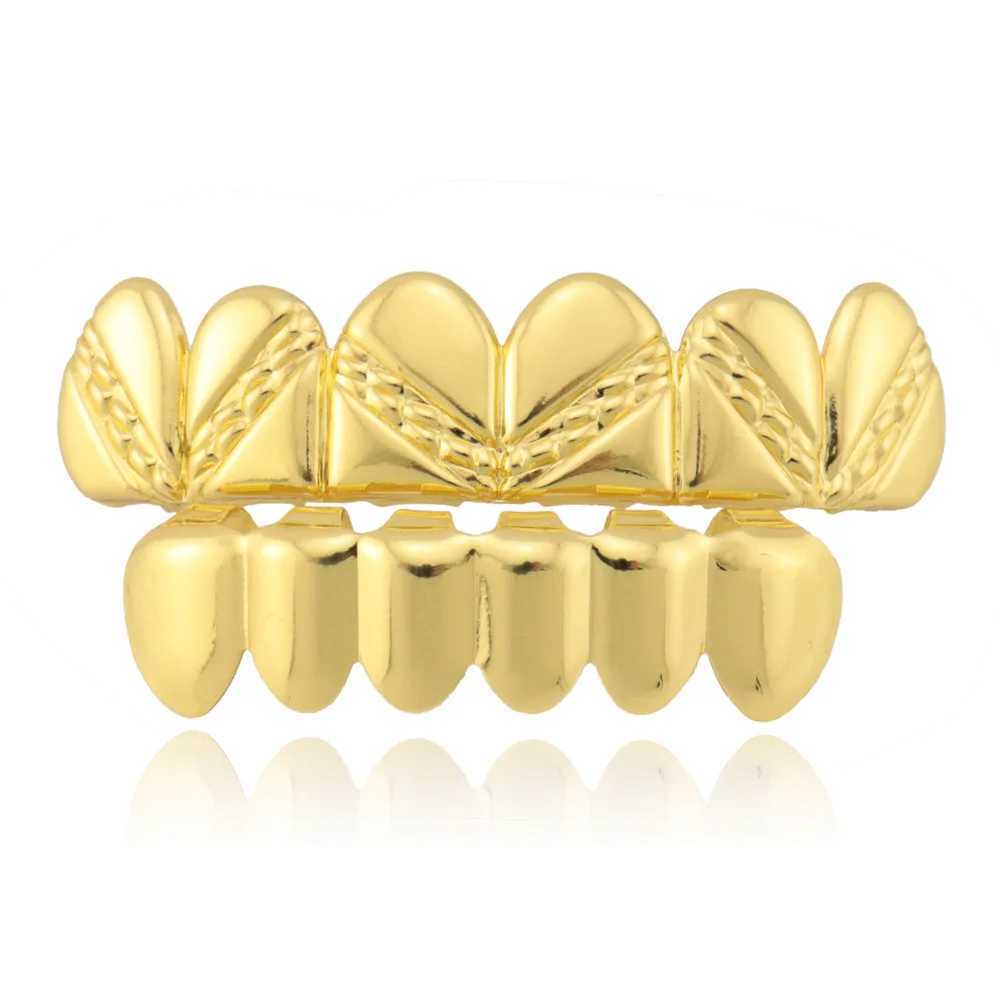 1set Hip Hop Gold Color Teeth Grillz Gold Plated Dental Grills Rock Tooth Grillz Cs Crystal Teeth Cs Gift Halloween VampireXJ241225