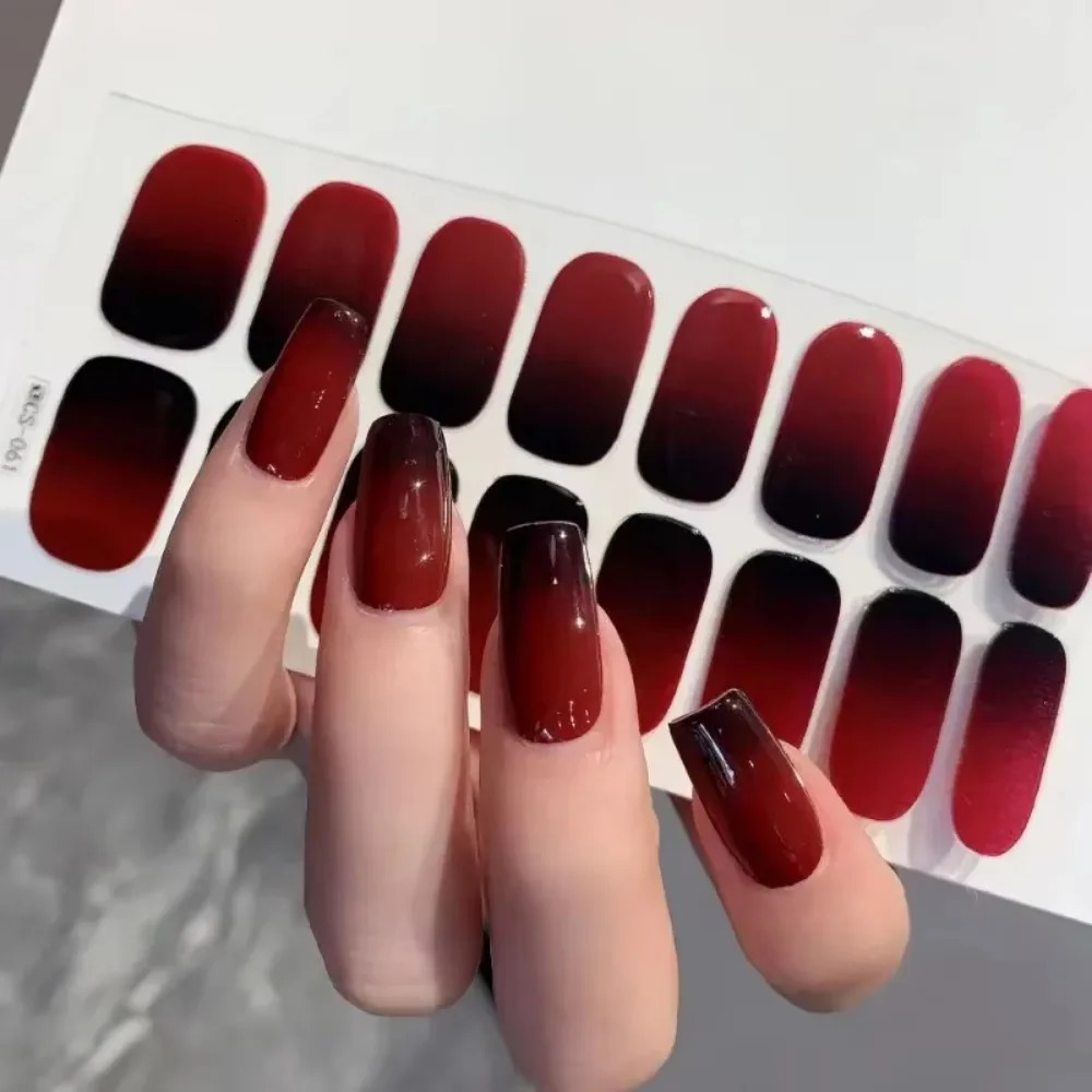 Semi-cured Gel Nail Stickers Solid Color Nail Semi-baked Tips Full UV Nail Need Decals Paste Lamp N0R7 Ideal Gift Beauty Tool 241225