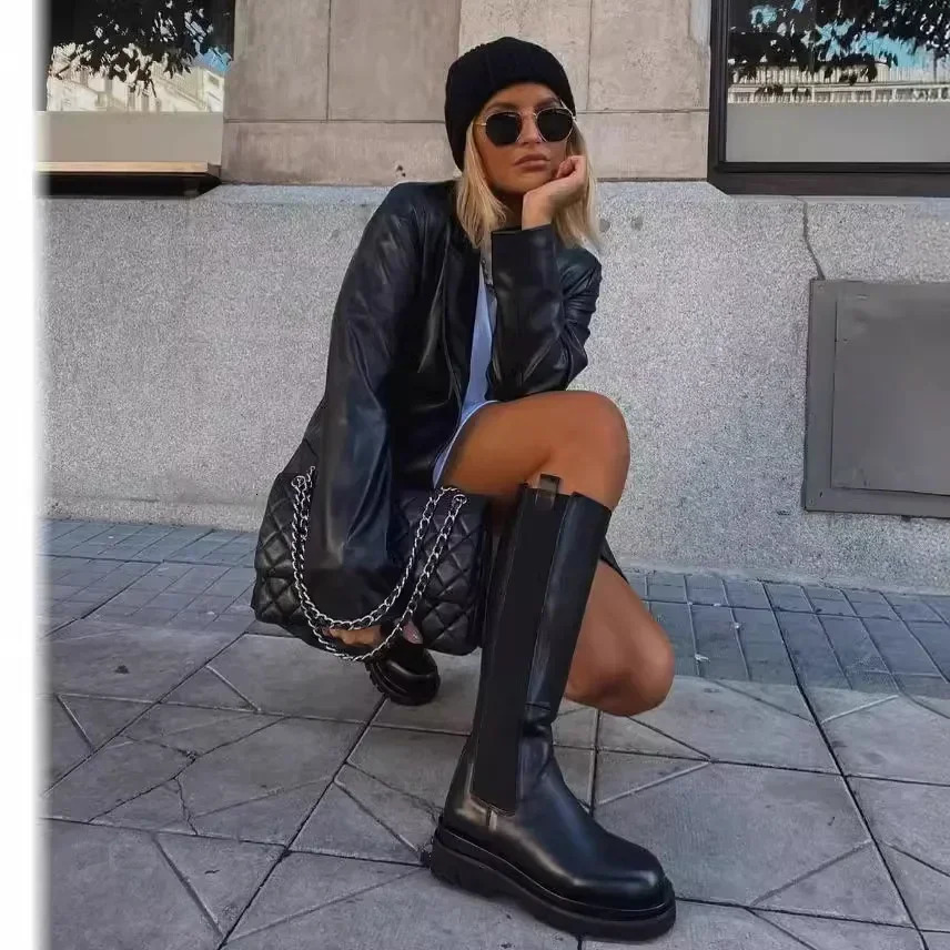 Womens Solid Color Suit Collar Pocket Fashion Casual PU Leather Jacket Blazer Coat Black 241225