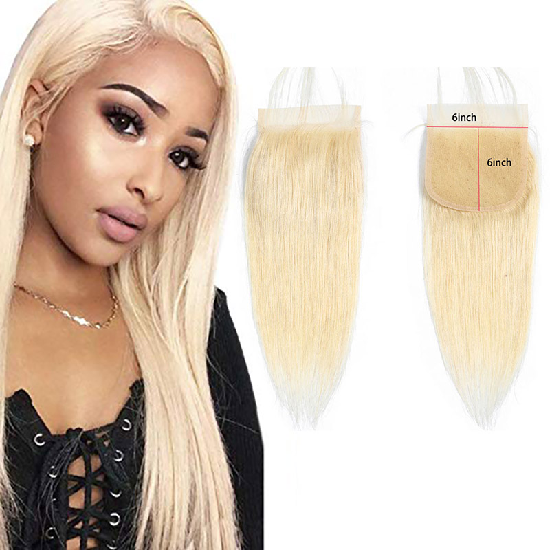 3 Bundles With 6X6 Lace Closure Blonde Color Brazilian Human Hair Peruvian Indian Virgin Hair 4 Pieces/lot Straight 613# 10-30inch