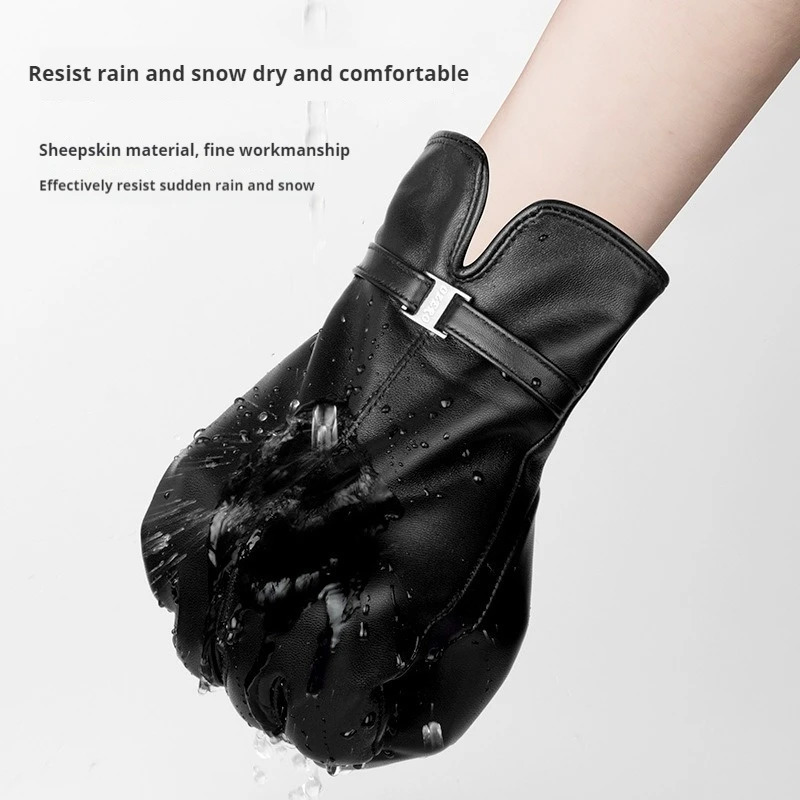 Touch screen sheepskin warm gloves Ladies fashion winter outdoor cycling driving business leather gloves plus fleece 241225