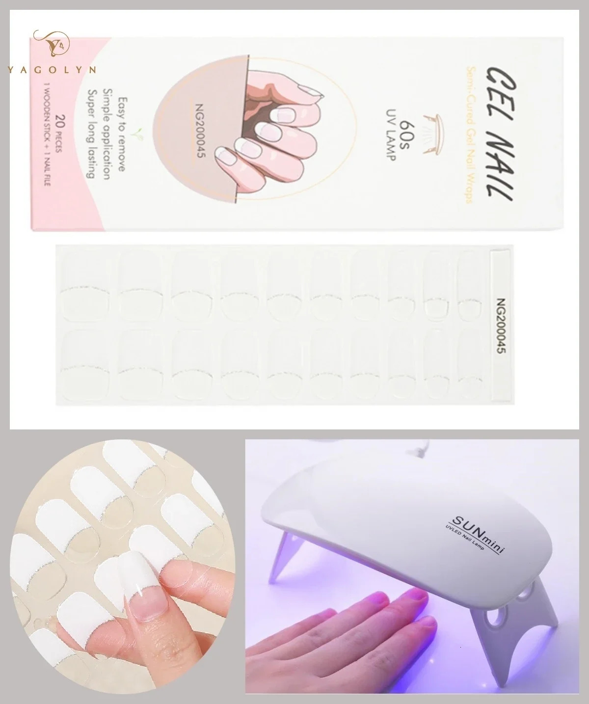 2Pcs/Set Gradient Semi-cured Gel Nail Sticker Set Manicure Nail Gel Wraps with 6W UV Lamp No Wipe Top Coat Kit Long Lasting Nail 241225