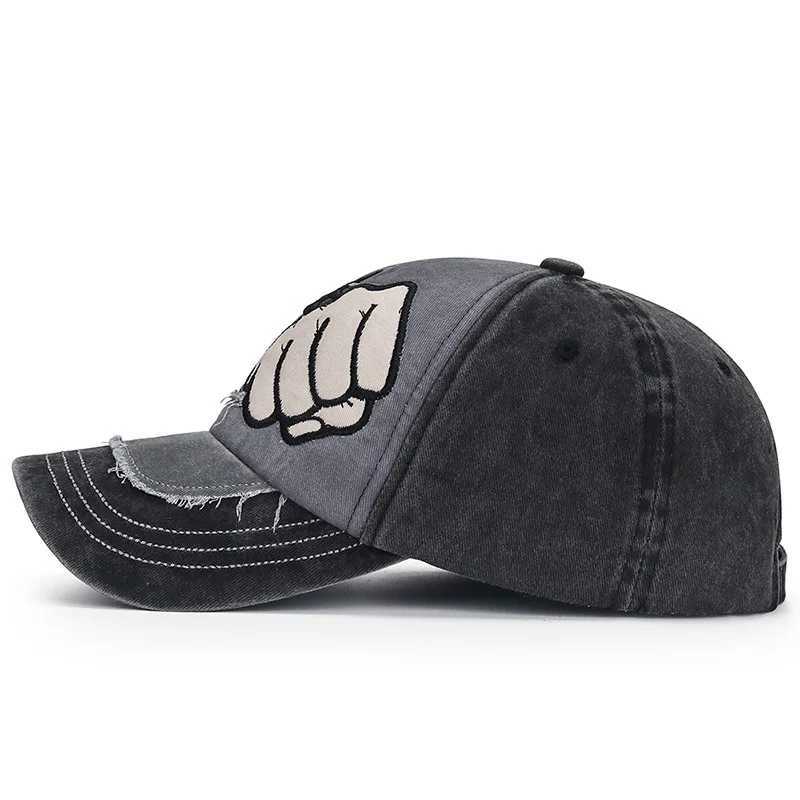 Hip hop Fist Baseball Hat Letter Embroidered Foot Hat Retro Washed Cotton Hat Mens Punk Snap on Outdoor Sunshade W241225