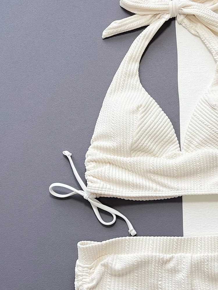 Vigoashely 2025 sexy white tie suspender bikini set high waist push up swimsuit womens backless swimsuit beach summer swimsuitW241225