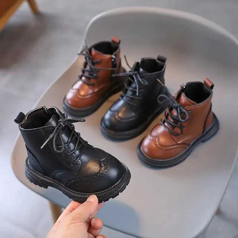 Athletic Outdoor Children Winter Boots Lace Up Side Zipper High Top Shoes Non-slip PU Leather Boots Kids Thick Sole Waterproof Hiking Snow Shoes H2412