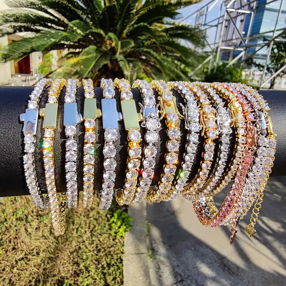 Hip Hop Jewelry3/4/5/6Mm Iced Out 5A Cz Cubic Zirconia Tennis Bracelet Bling Argenteous Color On Hand Bracelets Gift 241225
