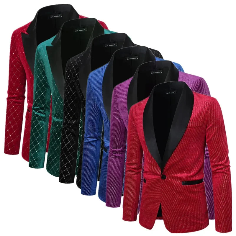 Autumn Winter Men Gold Velvet Plaid Suit Loose Jacket Red Green Fashion Male Business Social Wedding Prom Party Dress Blazer 241225