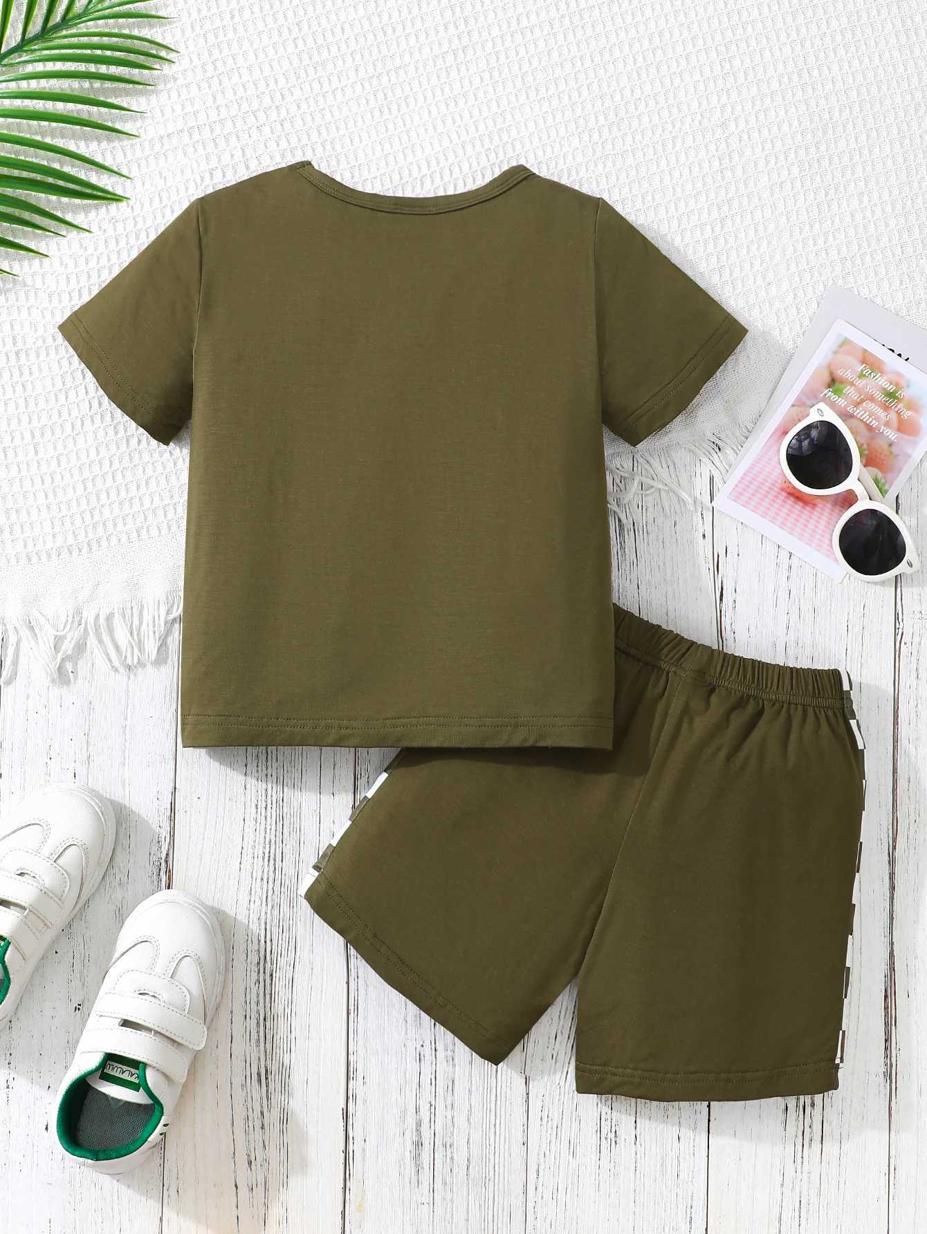 Clothing Sets 4-7 Years Kids Boys Girl 2PCS Clothes Set Letter Print Short Sleeve T-shirt+Solid Shorts Summer Casual Sport Style Children WearY2412259
