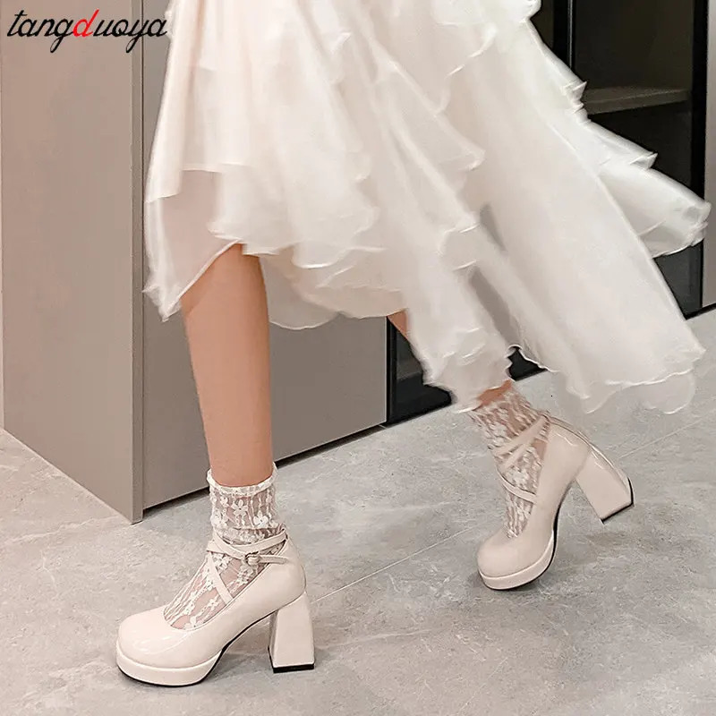 Womens summer Footwear on Heeled Shoes Woman Elegant Vintage Lolita Mary Jane shoes Black Round Toe High Heels party shoes 241225