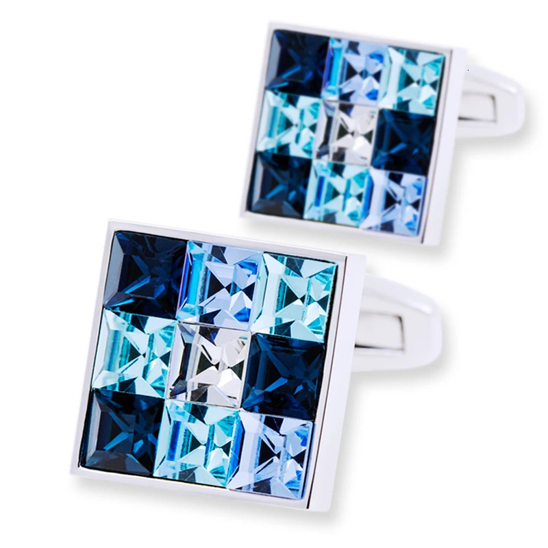 KFLK Jewelry shirt cufflink for mens Fashion Blue Crystal Cuff link Wedding Groom Button High Quality guests 241225