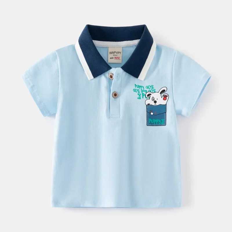 Kids Printed Short Sleeve T-shirt Summer Boys Loose Contrast Striped Polo Shirt Children Breathable Cotton for Ages 3-8XJ241225