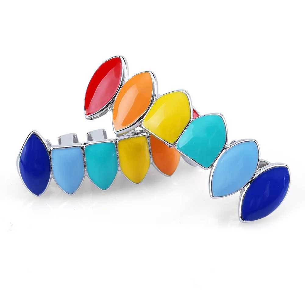HipHop Rainbow Gold Silver color Teeth Grillz Top Bottom Grills Dental Mouth Cosplay Party Tooth Punk Bo Jewelry GiftsXJ241225