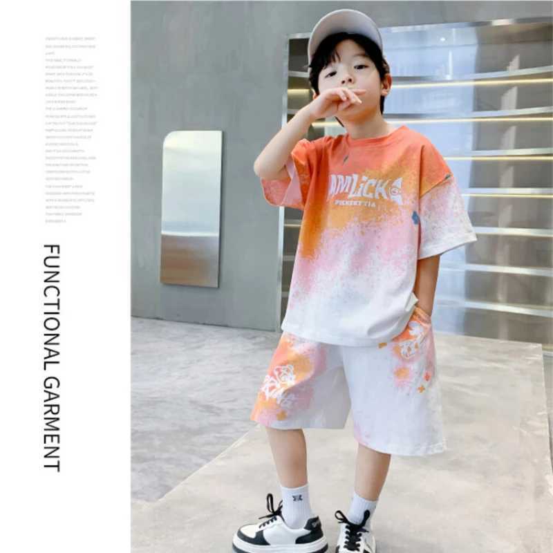 Clothing Sets Summer Teenage Boy Letter Clothes Set Children Girls Tie Dye Tshirts and Shorts 2pcs Suit Kid Top Bottom Outfits TracksuitY241225XH8V