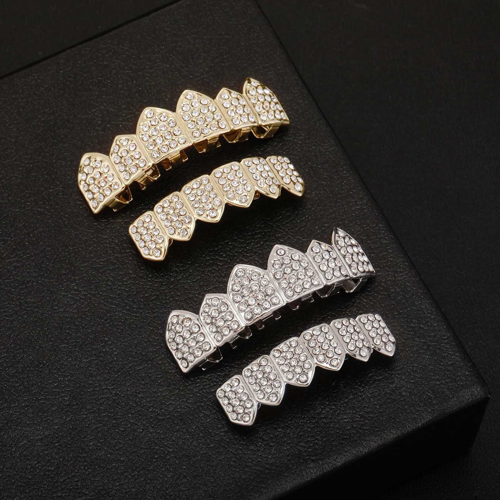YOUNGX Hip Hop 6/6 Czech Zircon Teeth Grillz Fangs 14K Gold Plated CZ Stone Tooth Cs For Women Men Jewelry GiftXJ241225