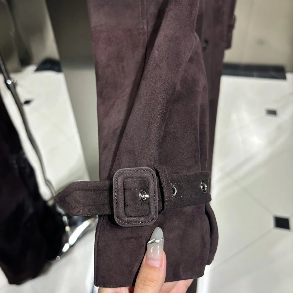 Womens Real Long Leather Trench Coat Floor Length Windbreaker High Quality Autumn Outwear 2024 241225