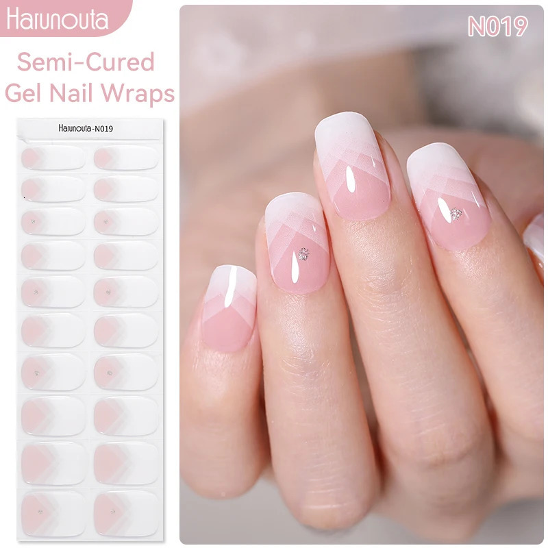 20Tips Glitter Lines Gel Nail Sticker Patch Semi-Cured UV Lamp Need Long Lasting Shining Full Cover Gel Nail Cream Decals Strips 241225