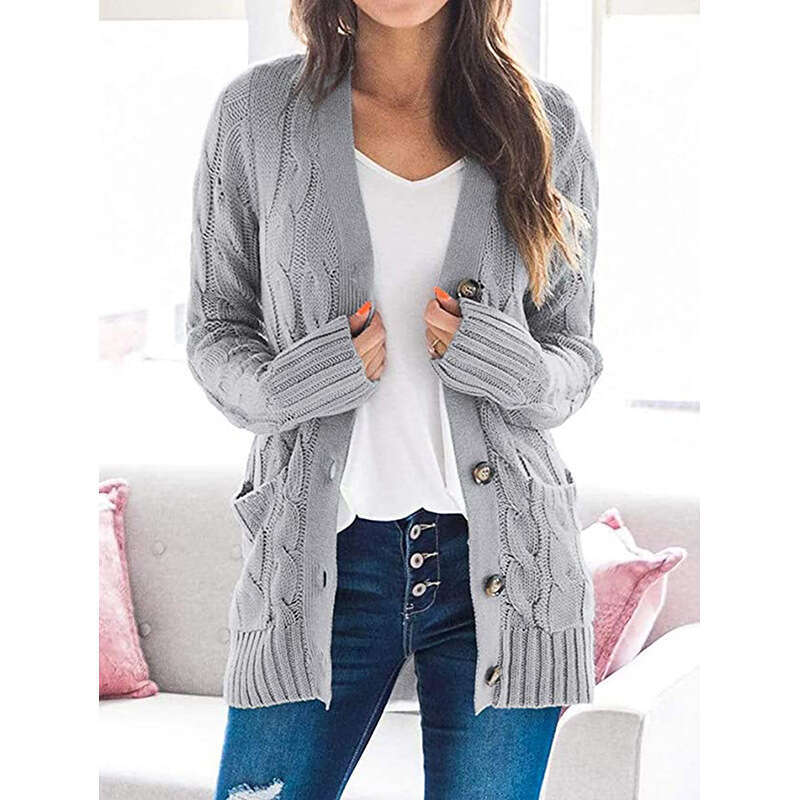 Autumn Winter New Cardigan Women's European And American Foreign Trade V-Neck Single Breasted Long Sleeved Knitted Sweater Jacket