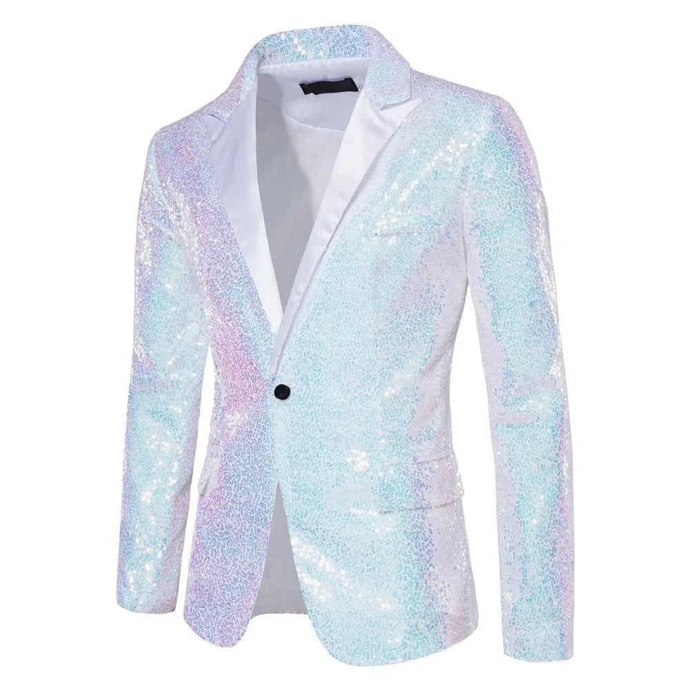 Red Mens Shiny Sequins BlazerWedding Party Dress CoatsWhite Purple Green Silver Suit Jacket European Size SXXL 241225