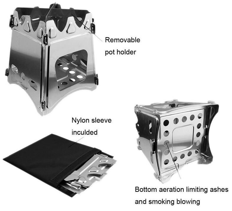 Lightweight Camping Wood Stove Portable Folding Stainless Steel Wood Burning Backpacking Stove for Outdoor