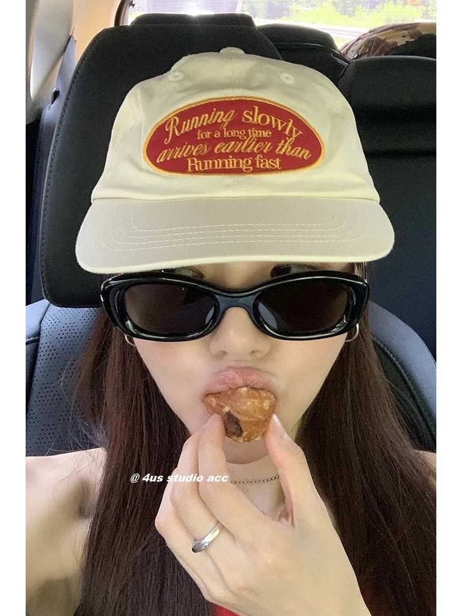 Flat Brim Peaked Cap Female Korean Soft Top Embroidered Big Head Round Flat Brim Hip Hop Baseball Hat Male W241225