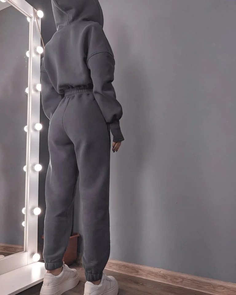 ladies fall and winter onepiece sweatpants suit Zipup hooded Jumpsuits tracksuit Sportswear 241225