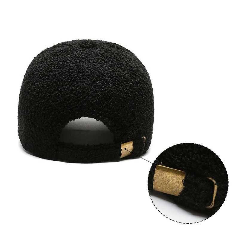Plush baseball cap womens winter warm thick cashmere leather cap solid color adjustable womens duckbill cap W241225