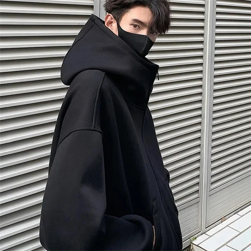 Autumn Casual Zipper Long Sleeve Turtleneck Hoodies For Men in High Street Fashion Hooded Sweatshirts Y2K Vintage Jackets 241224