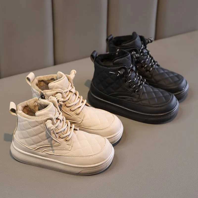 Athletic Outdoor 2-18 Years Old Childrens Snow Boots Padded Thickened Boys Girls Cotton Shoes Autumn Winter Black High-top Kids Boots Shoes H241223