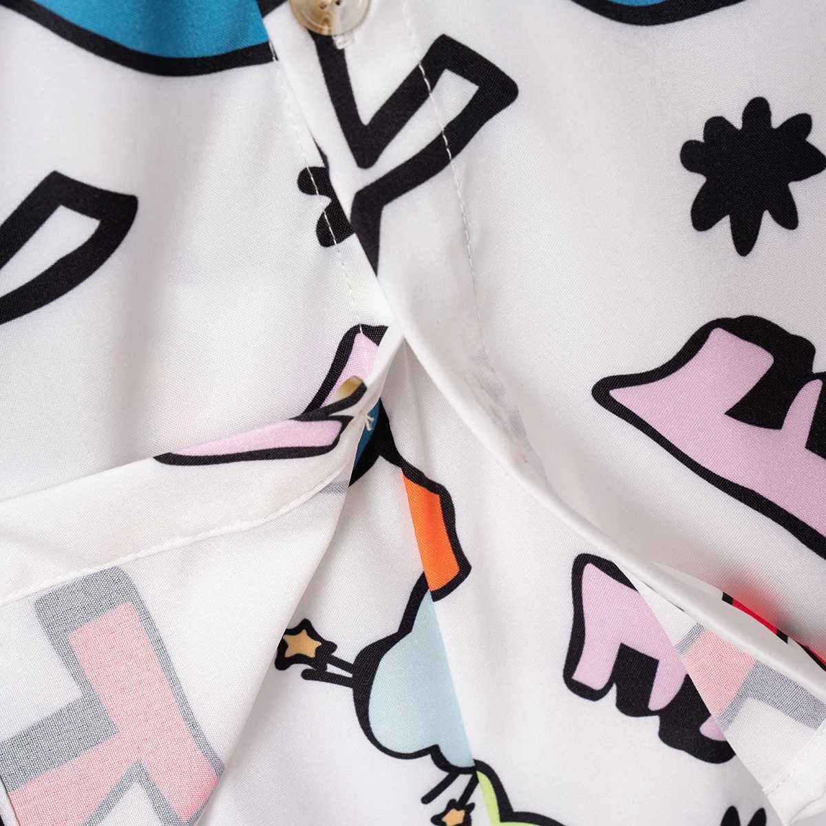 Clothing Sets Summer Boys Fashion Shirt Suit Single-breasted Lapel Short Sleeve Letter Full Print Shorts 2pcs Childrens Street Style SuitY241225MH1T