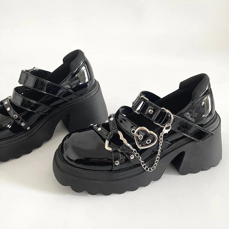 gothic style shoes Platform Lolita shoes Female chain heart buckle Mary Janes Shoes high platform shoes womens Punk Shoes Y2K 241225