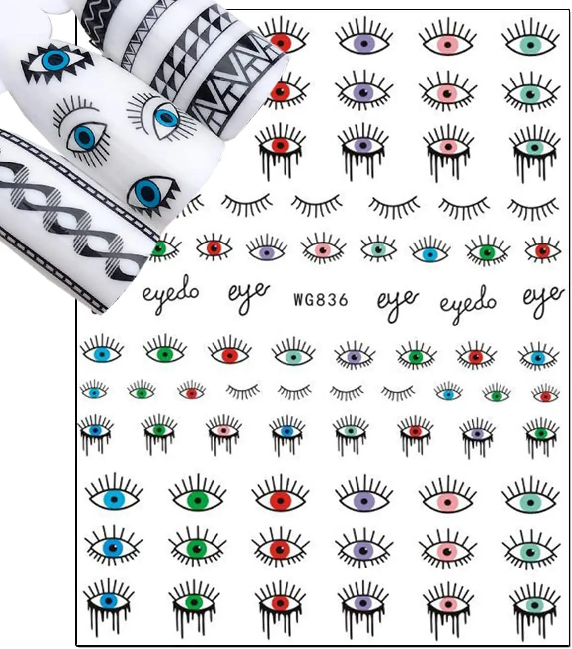 Evil Eyes Nail Art Stickers Decals 7 Sheets 3D Self Adhesive Turkish Blue Eye Khamsah Hand of Fatima Cartoon n Manicure 241225