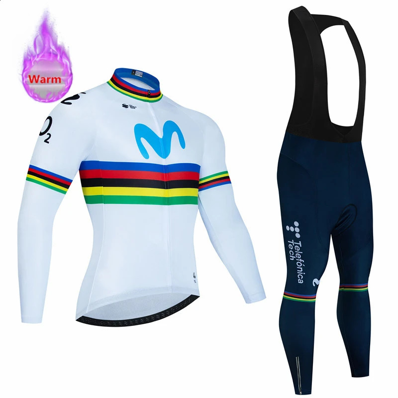 Movistar Winter Warm Wool Set Bicycle Clothing Bicycle Shirt Sports Spain MTB Bicycle Clothing Maillot Ciclismo Hombre 241224