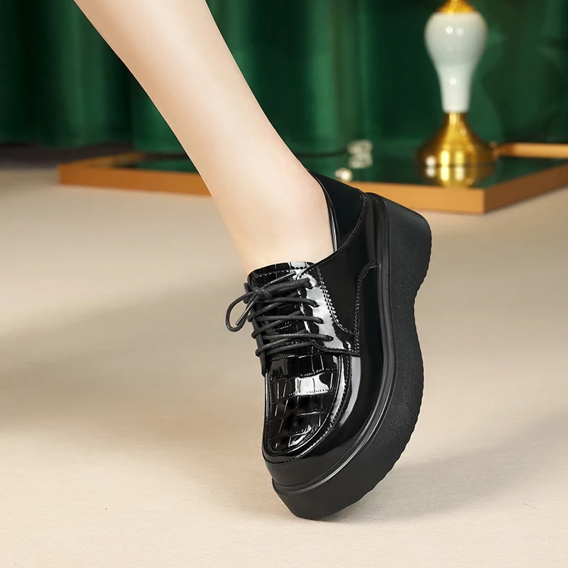 AIYUQI Women Loafers Genuine Leather Autumn British Style Ladies Shoes Casual Platform Lace-up Shoes Women