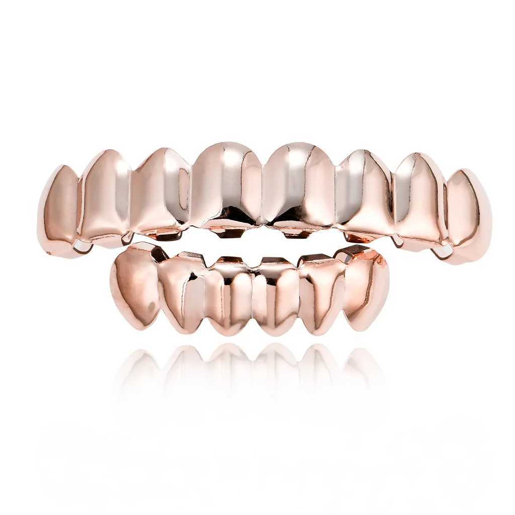 8/8 Hip Hop Teeth Grillz Set Gold Silver Color Top Bottom Bo Jewelry Punk Cosplay Party Tooth Grills GiftsXJ241225